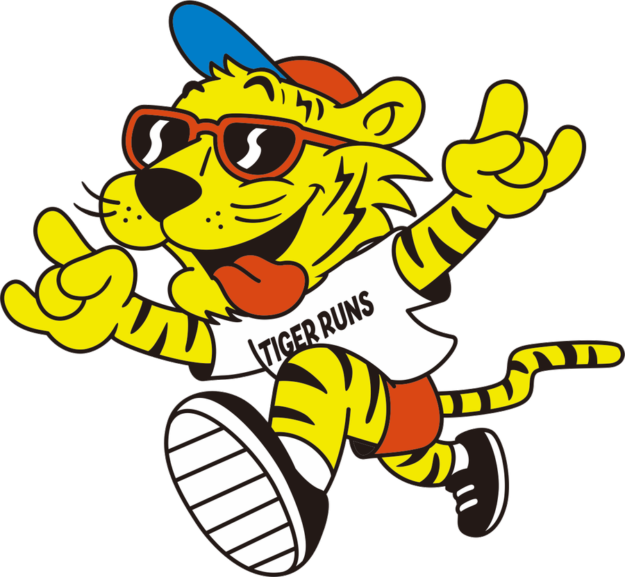 旗を持って走る TIGERRUNS のタイガーマスコット