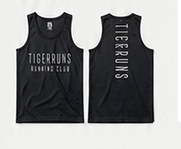 TIGERRUNS のノースリーブシャツ（前面と背面のプリント例）